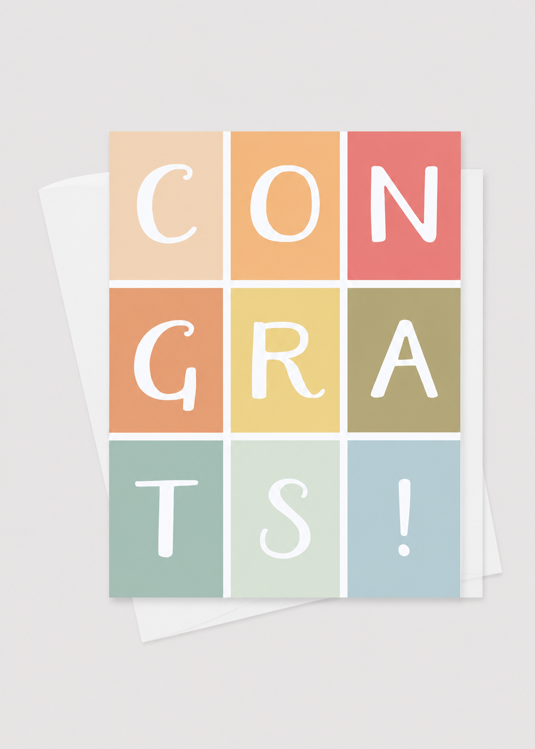 Colorful 'CONGRATS!' card on a white background