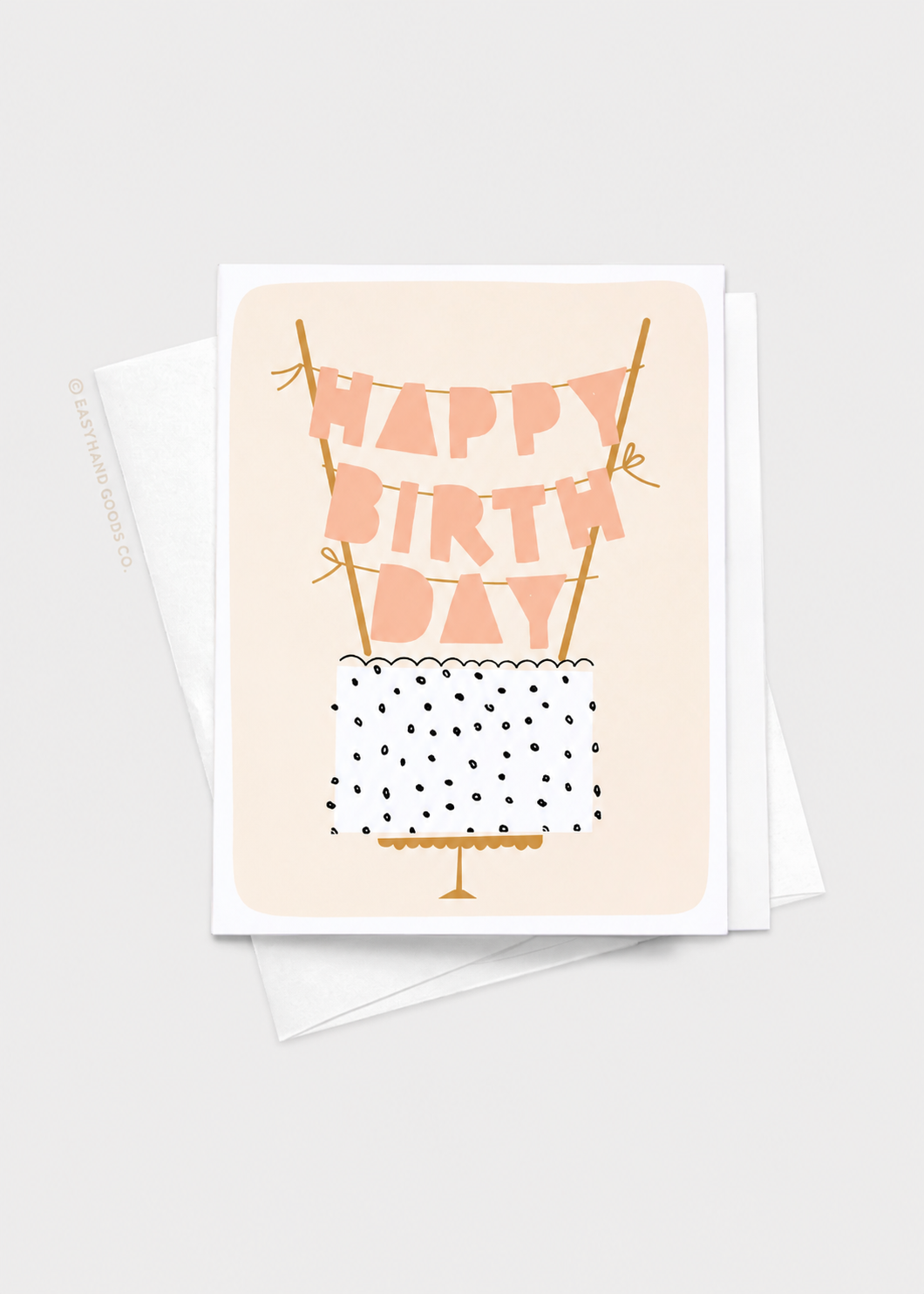 Birthday card with 'Happy Birthday' text on a cake illustration, on a white background.
