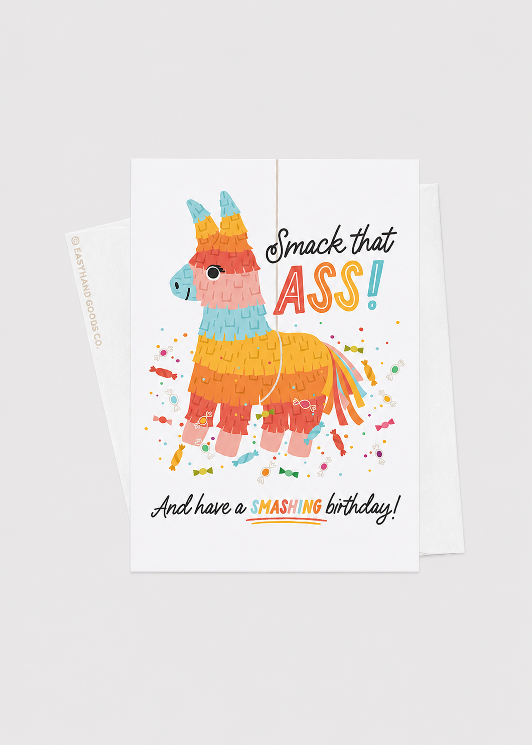 Colorful birthday card with a llama design and humorous text on a white background