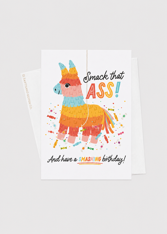 Colorful birthday card with a llama design and humorous text on a white background
