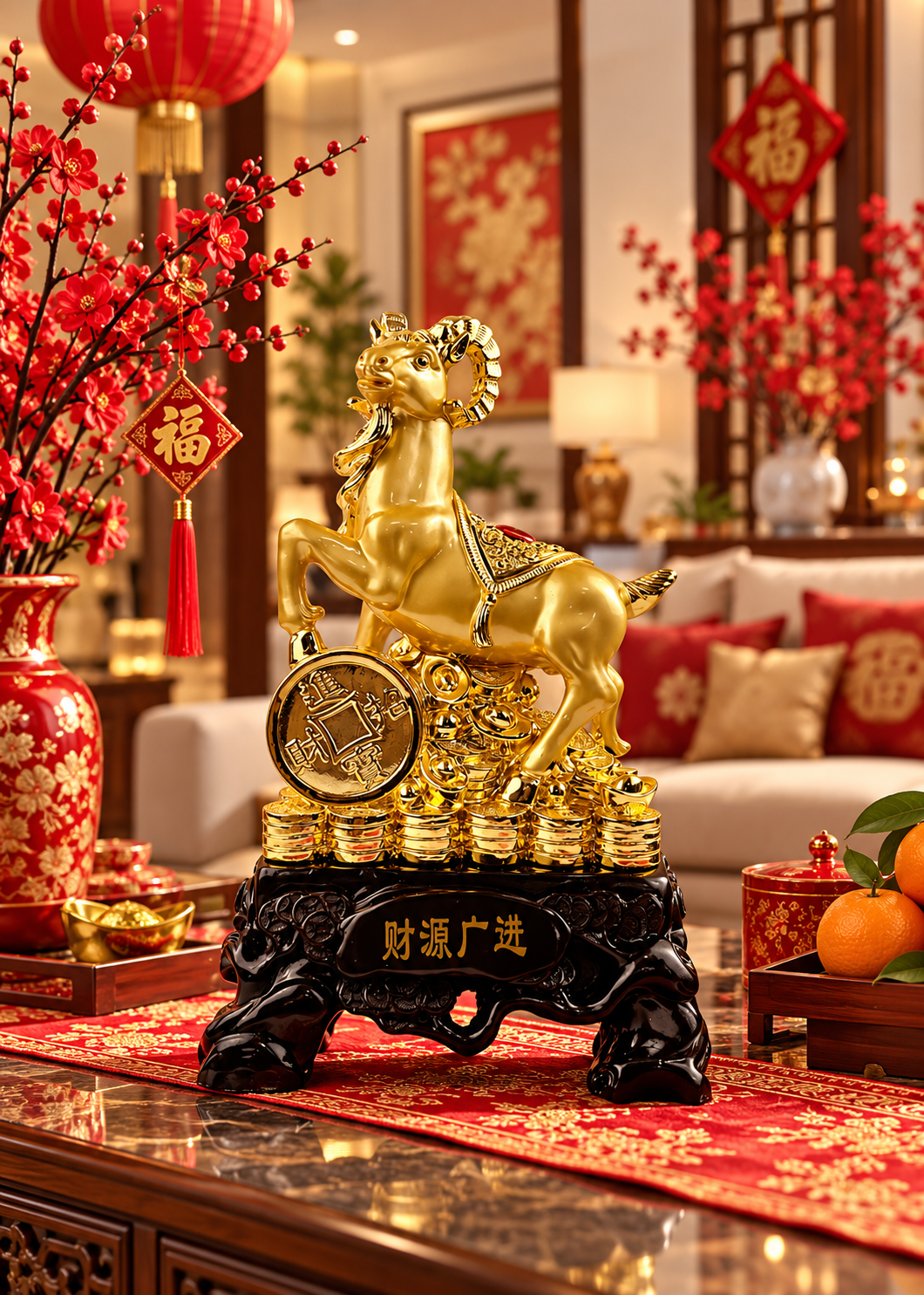 2027 Golden Ram Wealth & Prosperity Statue - Lucky Feng Shui Decoration