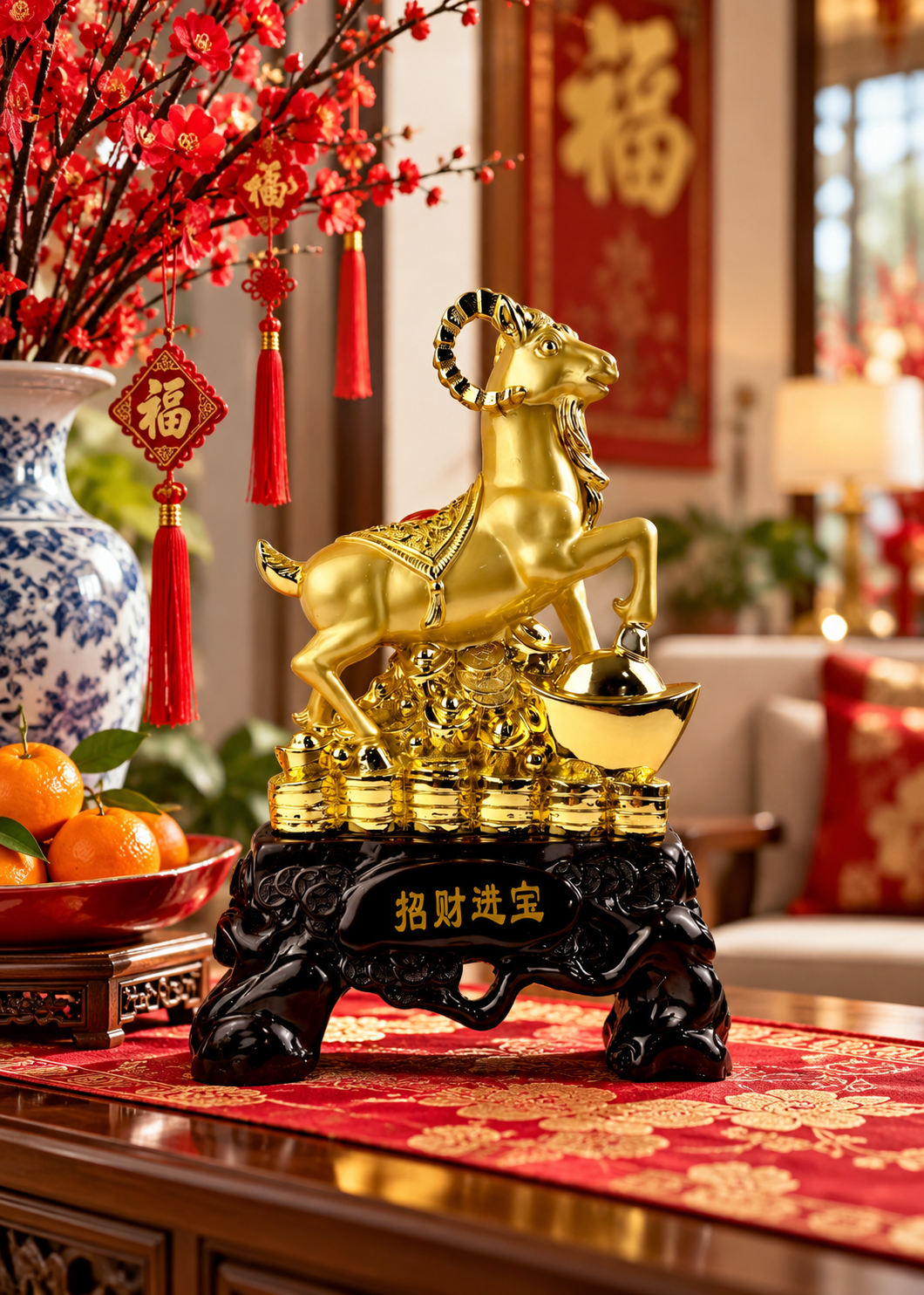2027 Year of the Ram Golden Wealth Statue - Lucky Feng Shui Decoration