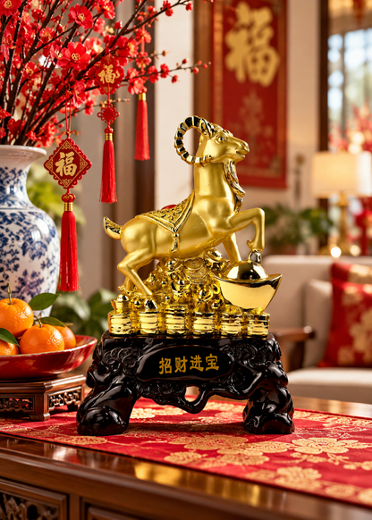 2027 Year of the Ram Golden Wealth Statue - Lucky Feng Shui Decoration