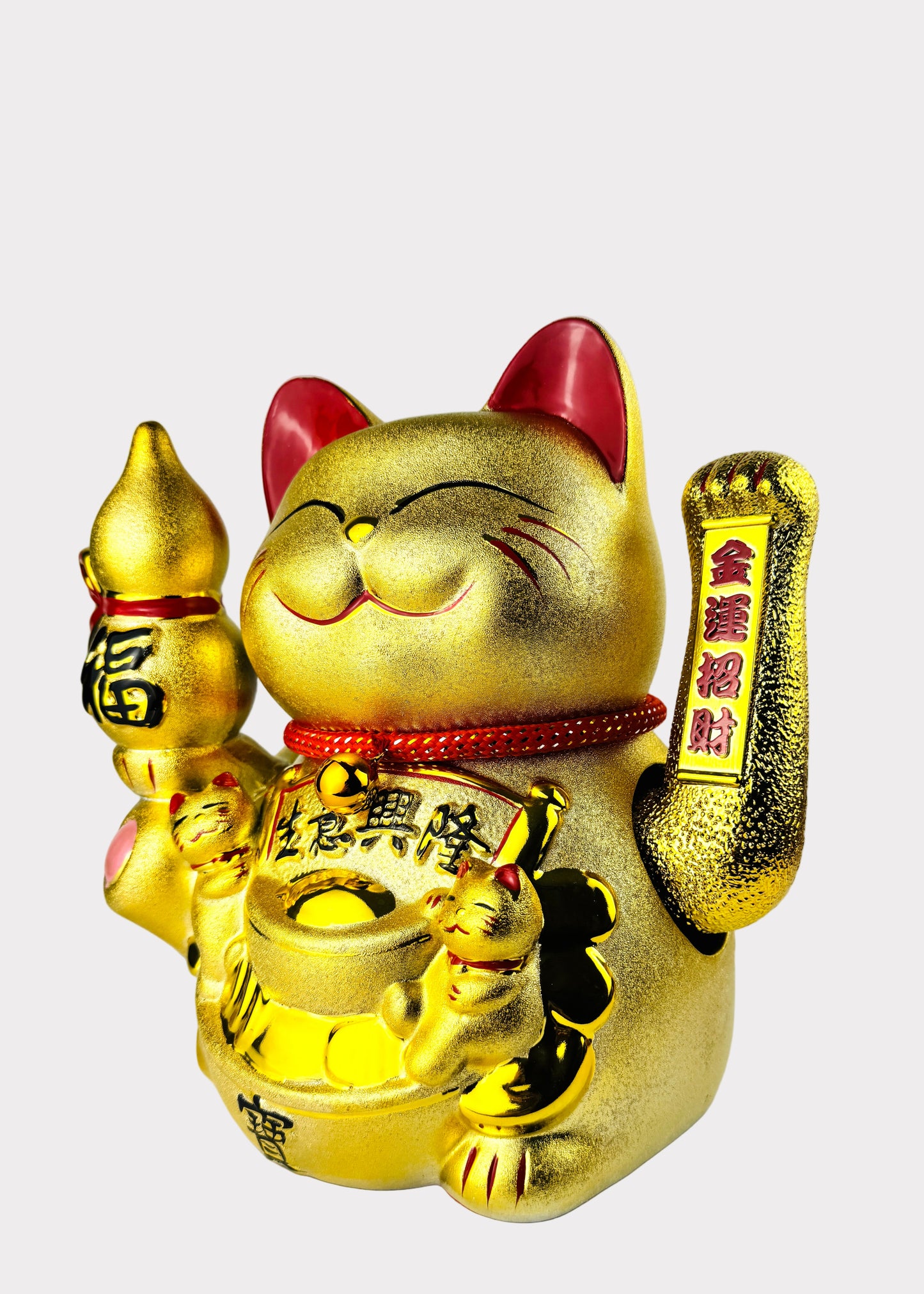 Golden Money Cat - Porcelain Lucky Cat with Hulu - Battery Powered