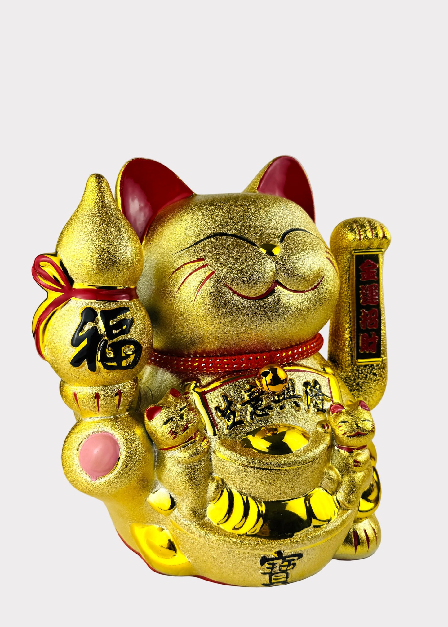 Golden Money Cat - Porcelain Lucky Cat with Hulu - Battery Powered