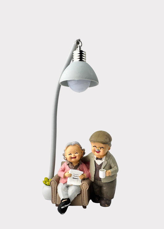 Cozy Grandparents Reading Lamp Figurine