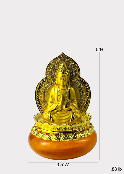 Guan Yin - Aroma Diffuser Statue - Gold Tone with Amber Reservoir