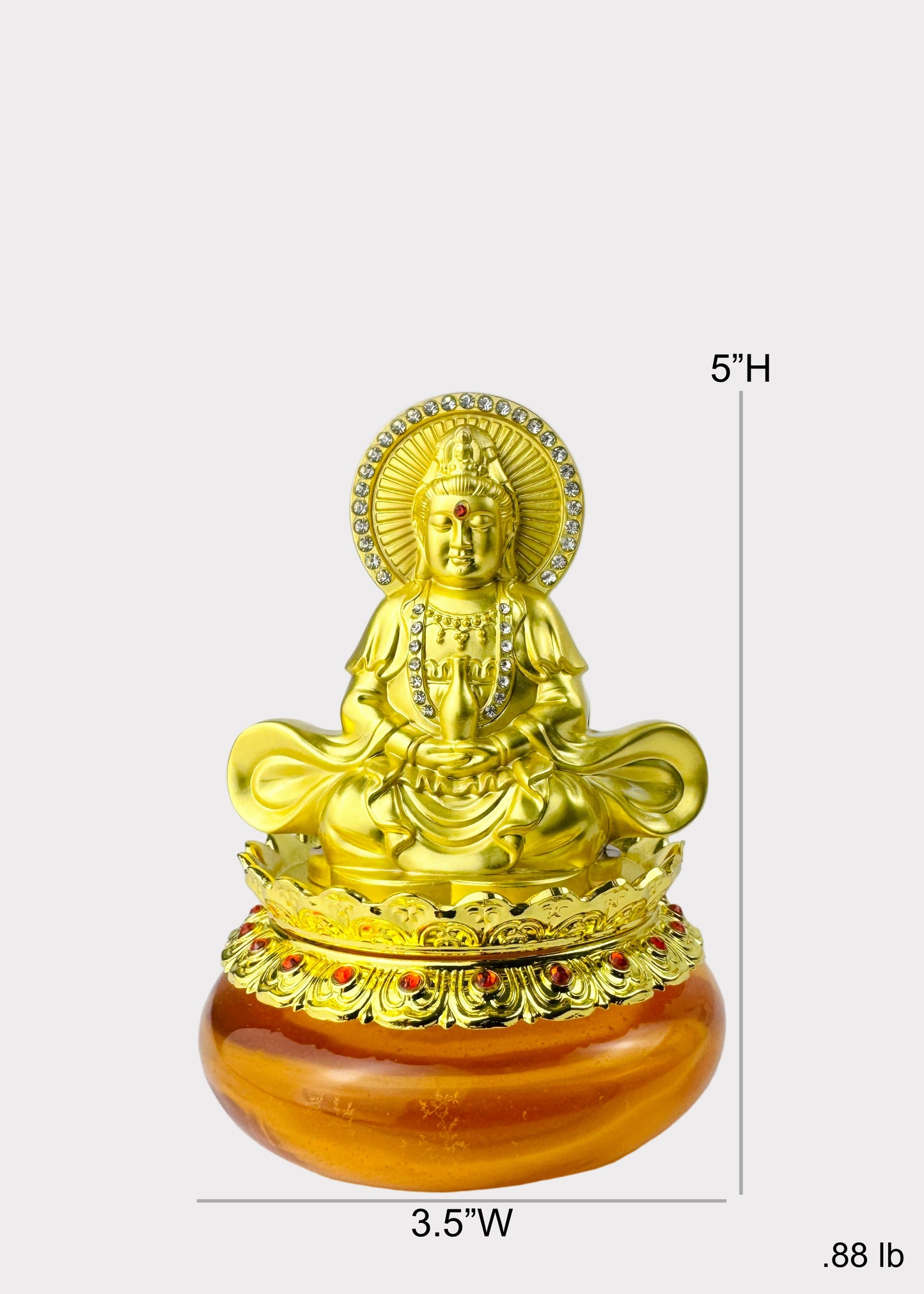 Guan Yin Sun Halo - Aroma Diffuser Statue - Gold Tone with Amber Reservoir