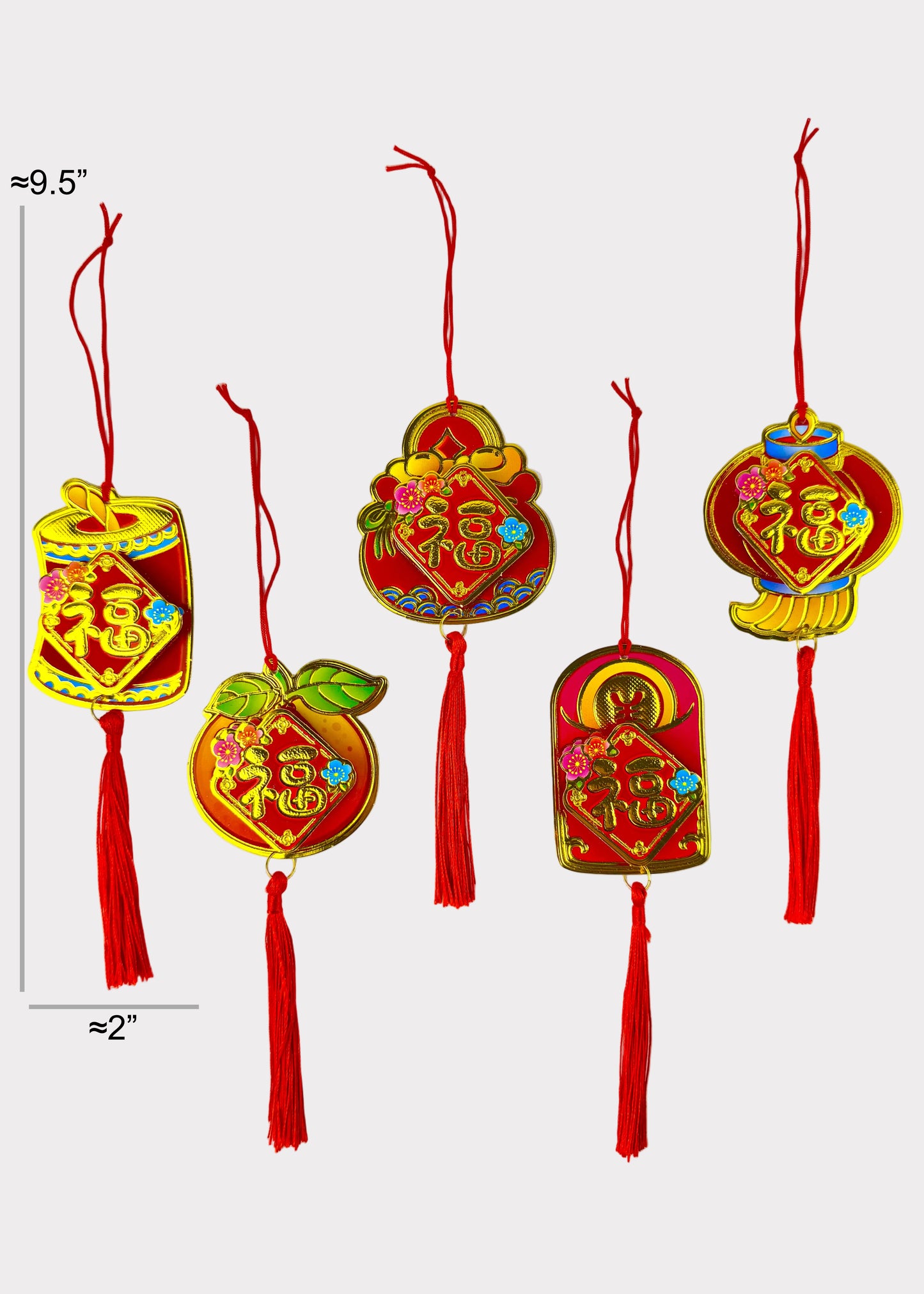 Paper Lunar New Year Ornament Charms - Pop-Out Layered Red & Gold Tassels - 5 Designs