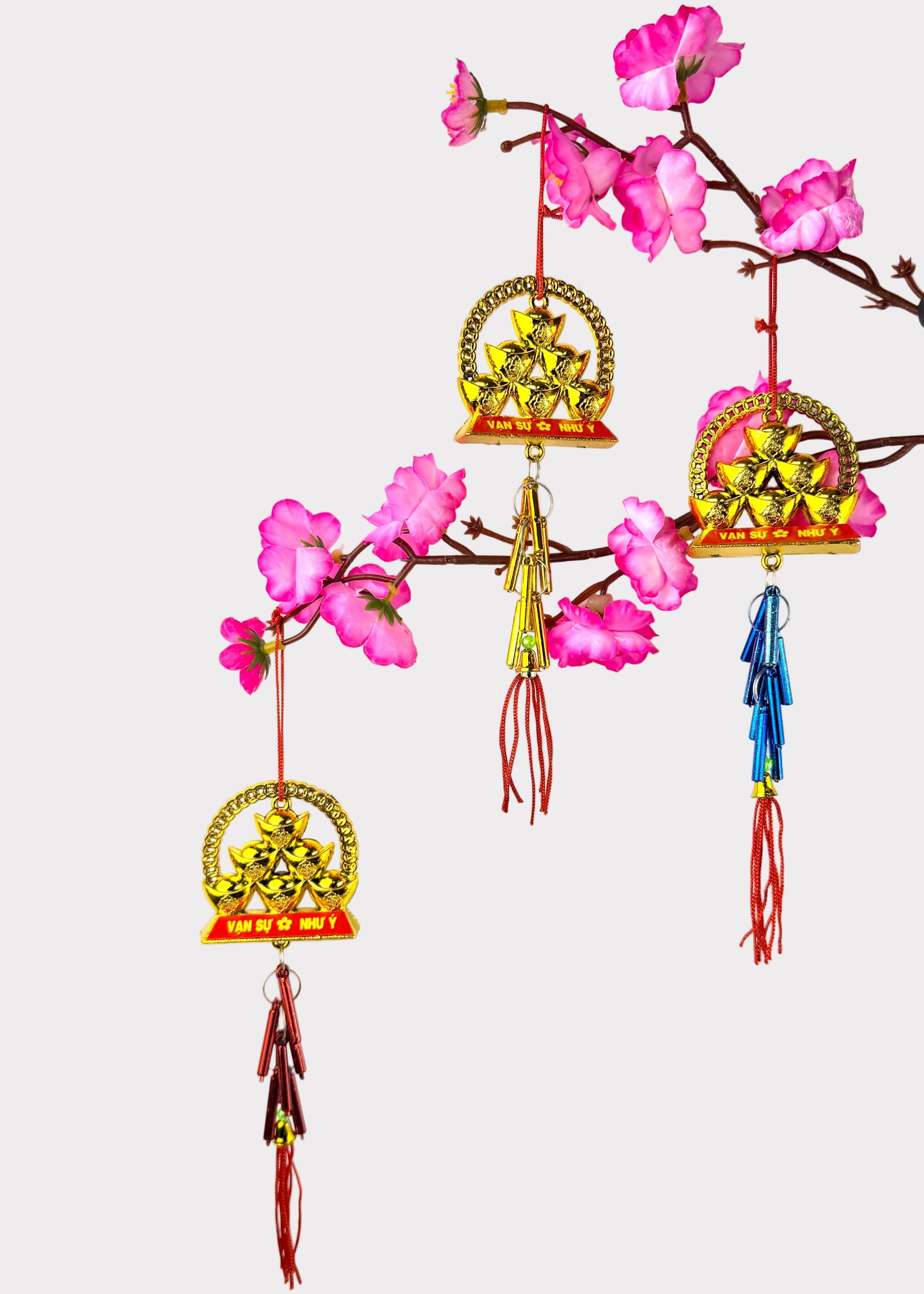 Golden Ingots with Firecrackers Ornaments – Lunar New Year Décor (5 Count)