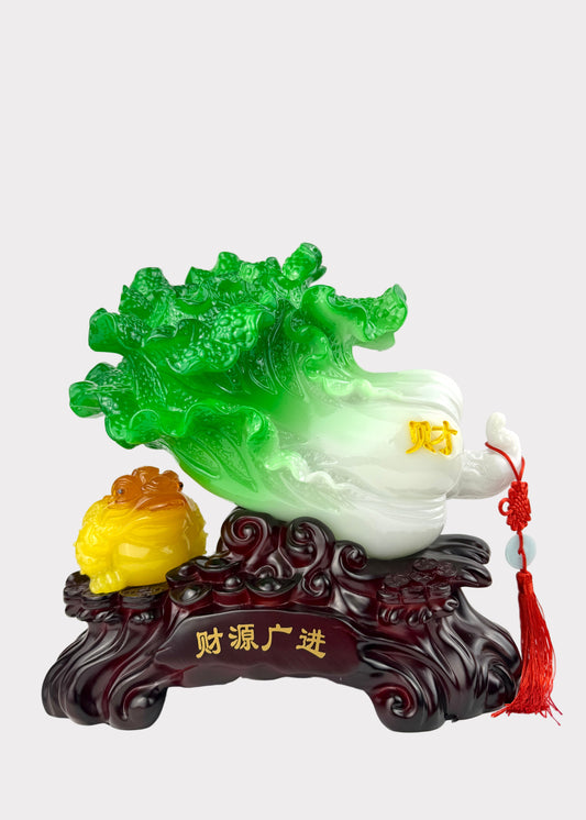 Jadeite Cabbage with Golden Toad – Prosperity & Wealth Figurine