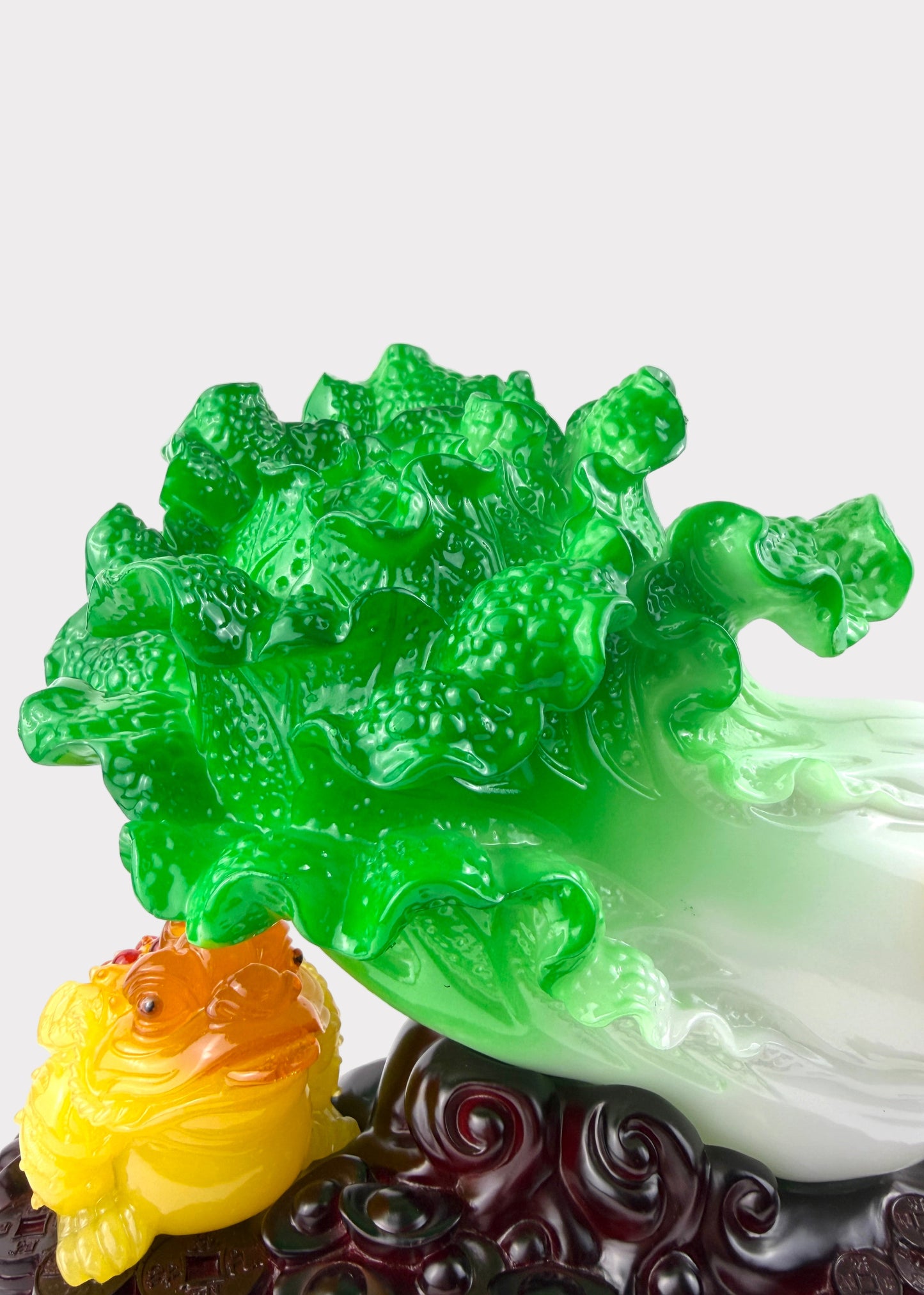 Jadeite Cabbage with Golden Toad – Prosperity & Wealth Figurine