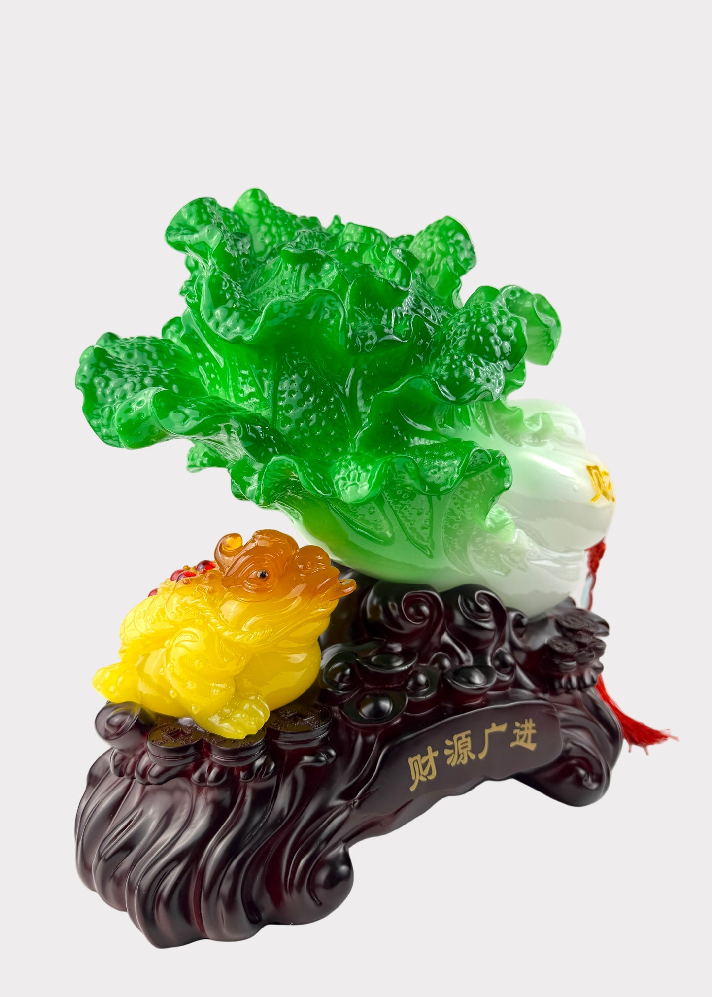 Jadeite Cabbage with Golden Toad – Prosperity & Wealth Figurine