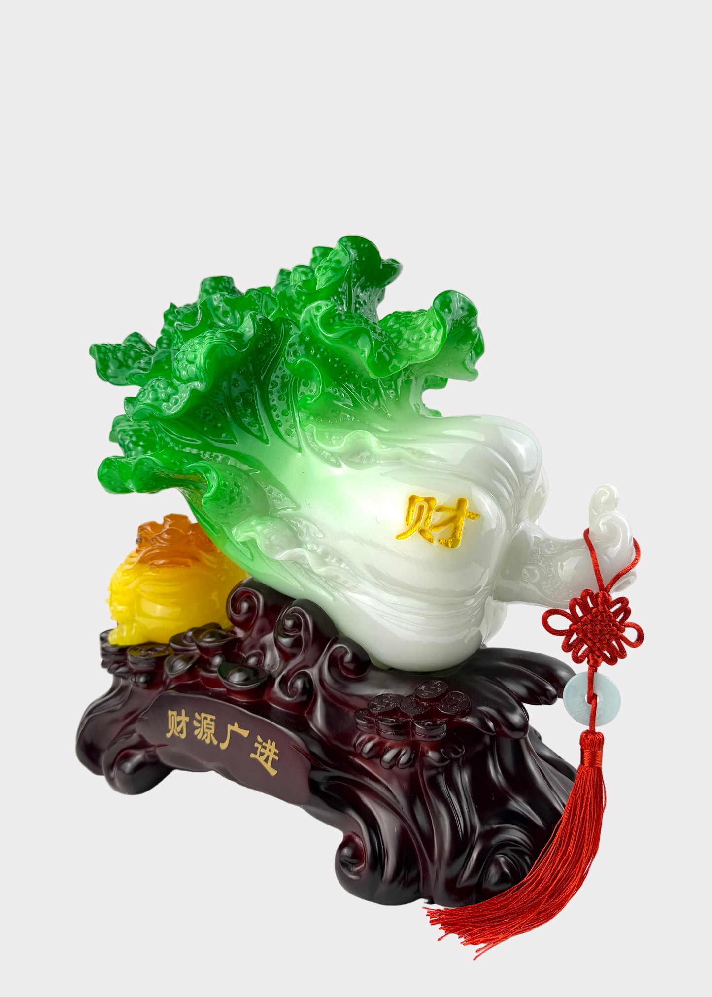Jadeite Cabbage with Golden Toad – Prosperity & Wealth Figurine