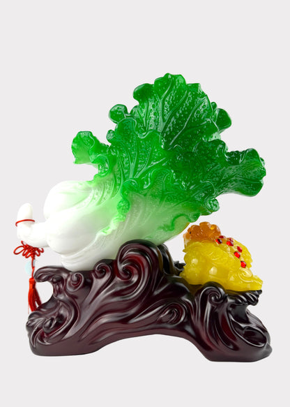 Jadeite Cabbage with Golden Toad – Prosperity & Wealth Figurine