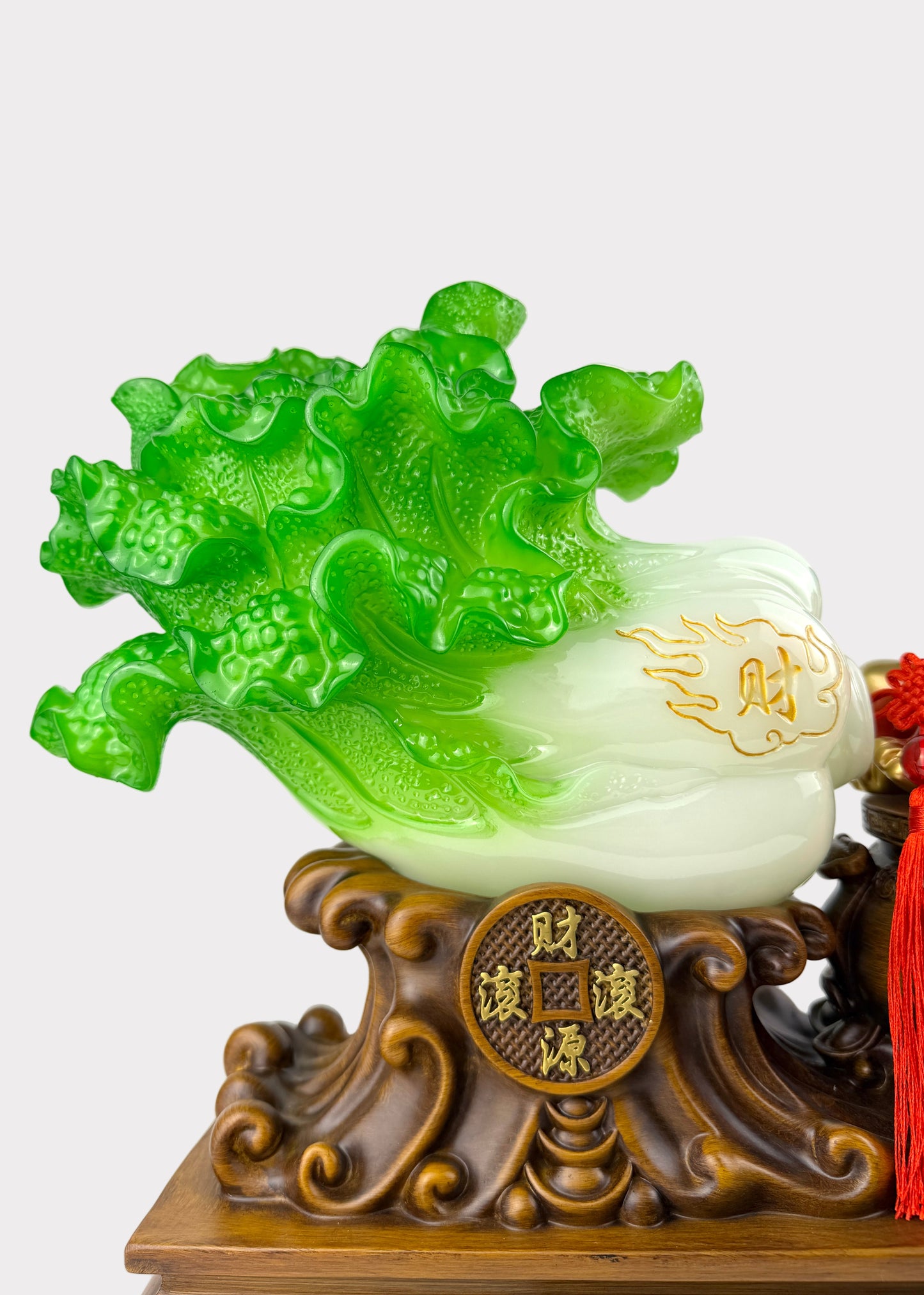 Jadeite Cabbage with Lucky Cat – Prosperity & Fortune Figurine