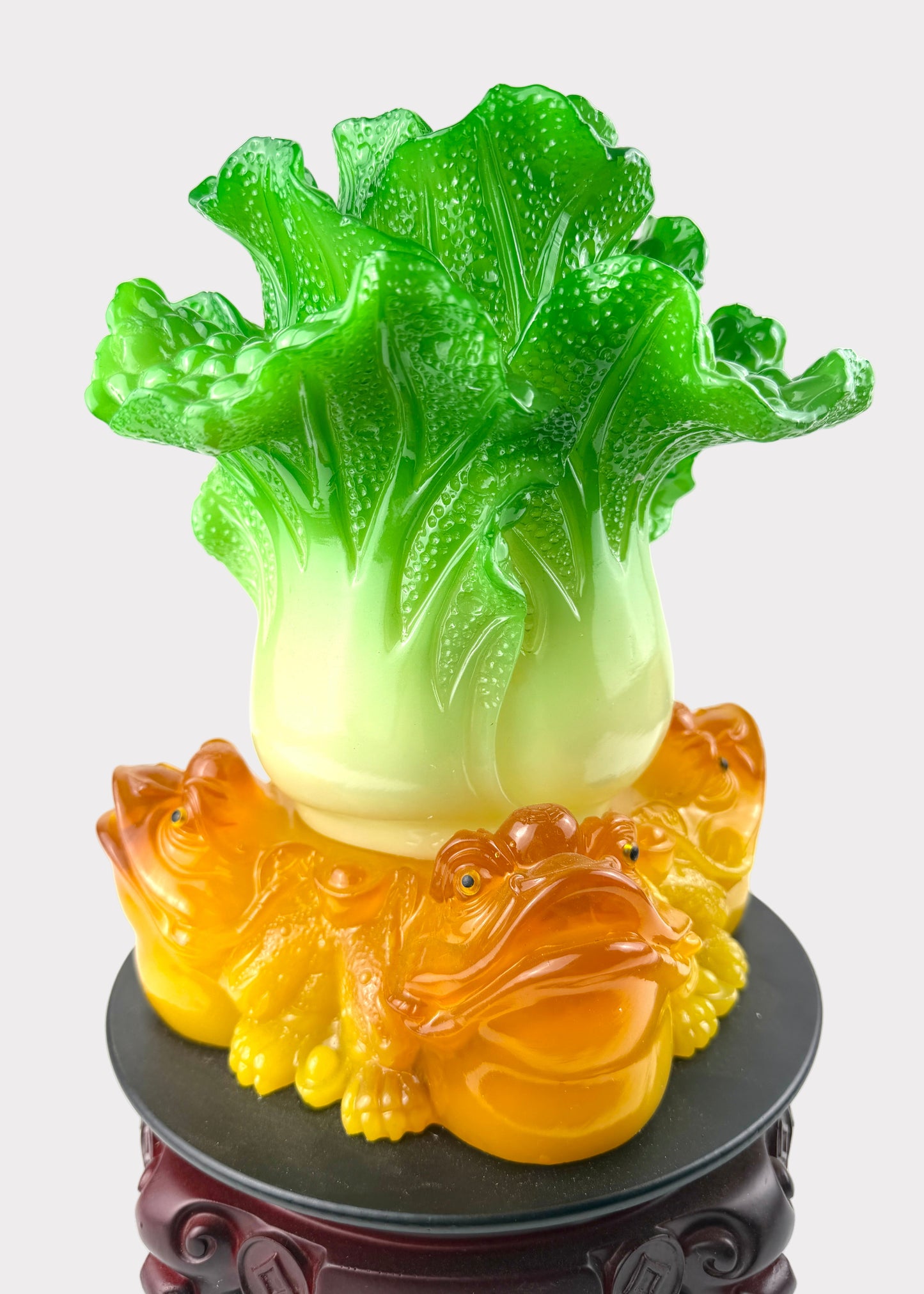 Rotating Feng Shui Cabbage with Four Frogs – Wealth & Prosperity Decor