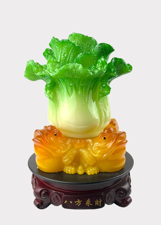 Rotating Feng Shui Cabbage with Four Frogs – Wealth & Prosperity Decor
