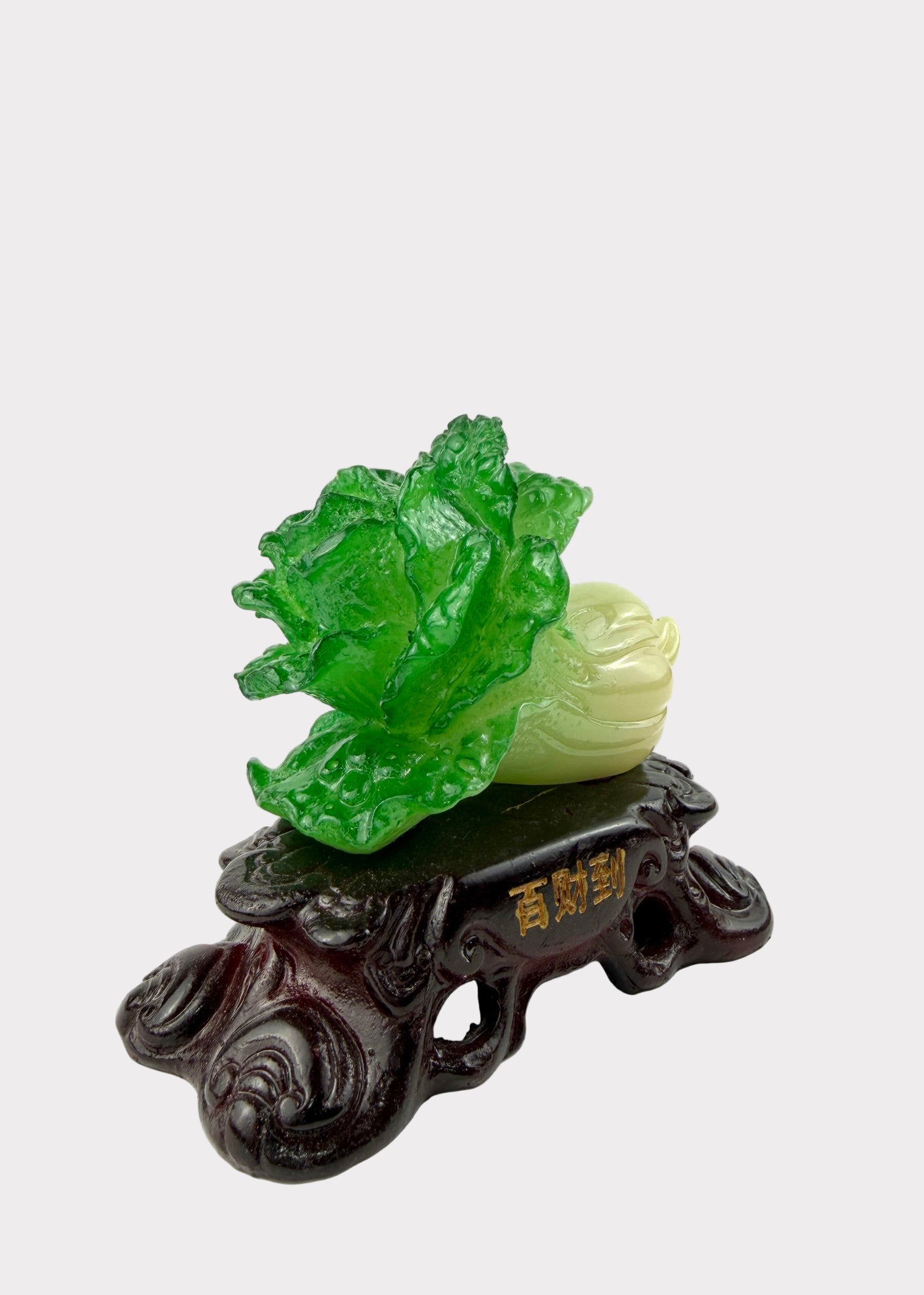 Mini Feng Shui Cabbage on Wooden Base – Wealth & Fortune Figurine