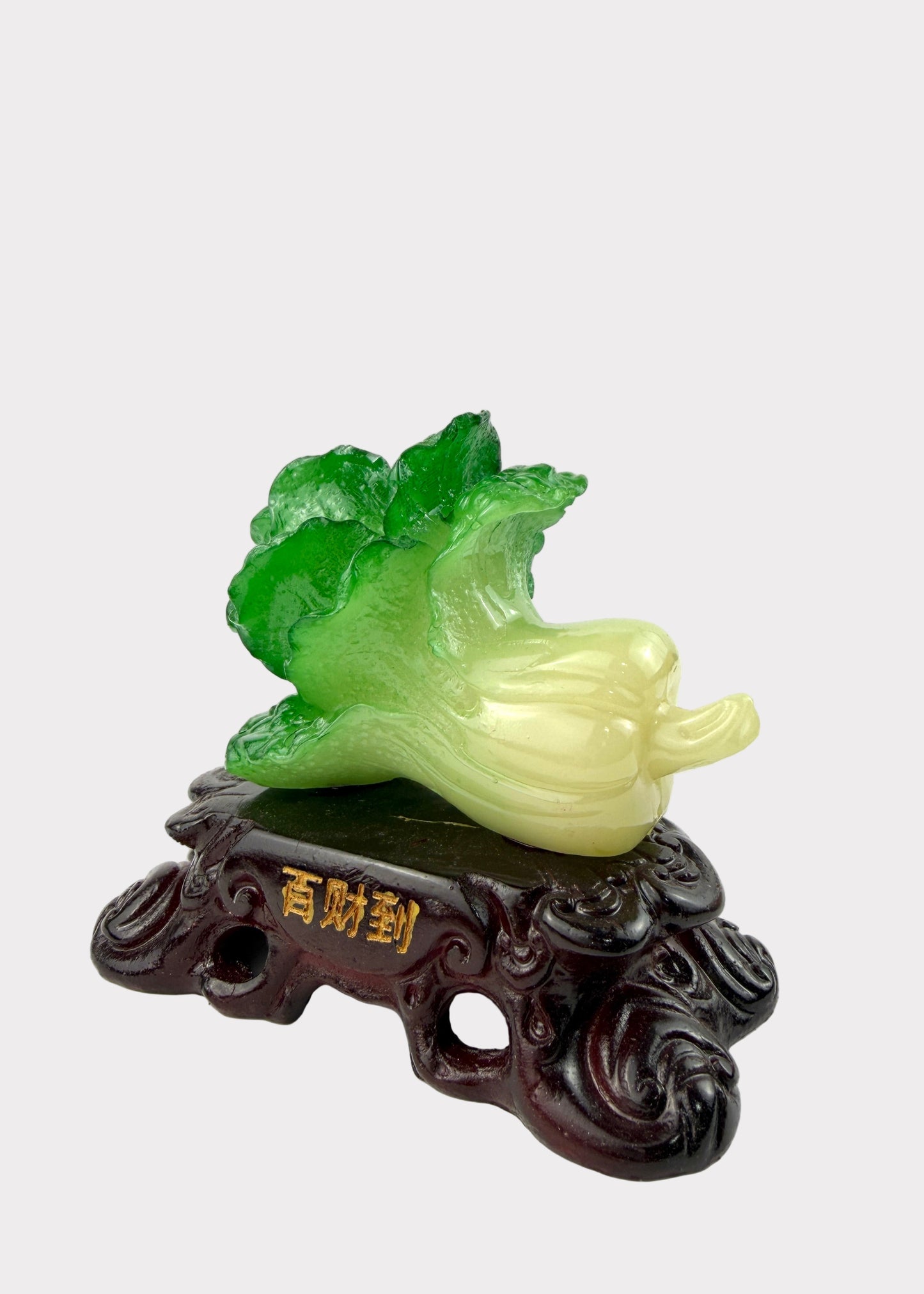 Mini Feng Shui Cabbage on Wooden Base – Wealth & Fortune Figurine