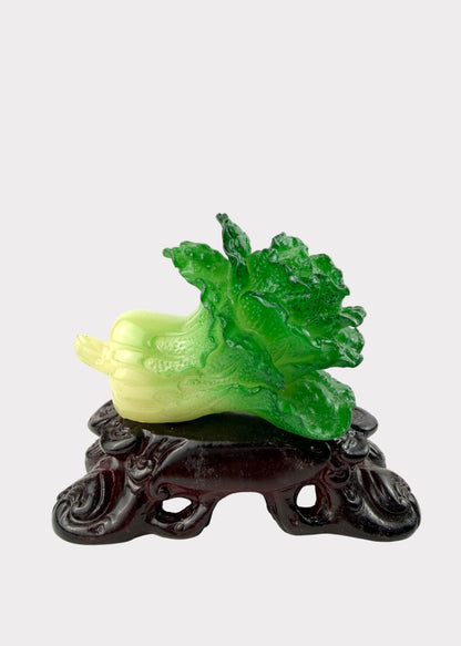 Mini Feng Shui Cabbage on Wooden Base – Wealth & Fortune Figurine