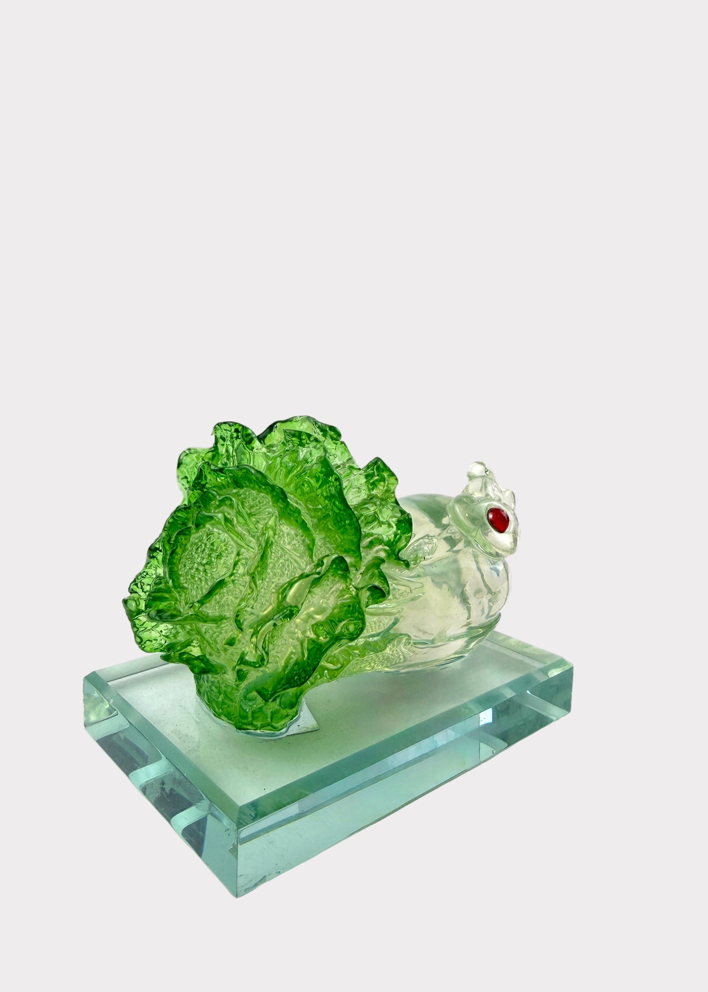 Glass Feng Shui Cabbage on Crystal Base – Wealth & Prosperity Symbol