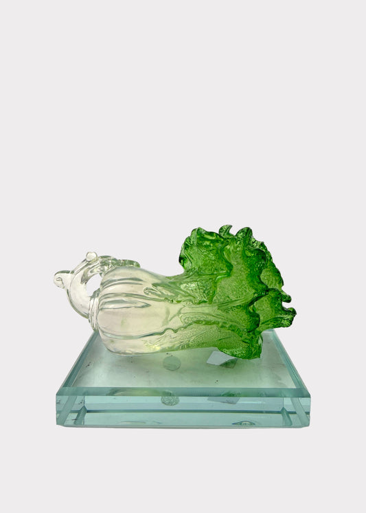 Glass Feng Shui Cabbage on Crystal Base – Wealth & Prosperity Symbol