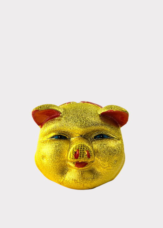 Golden Piggy Bank Head - Prosperity and Wealth - Ceramic