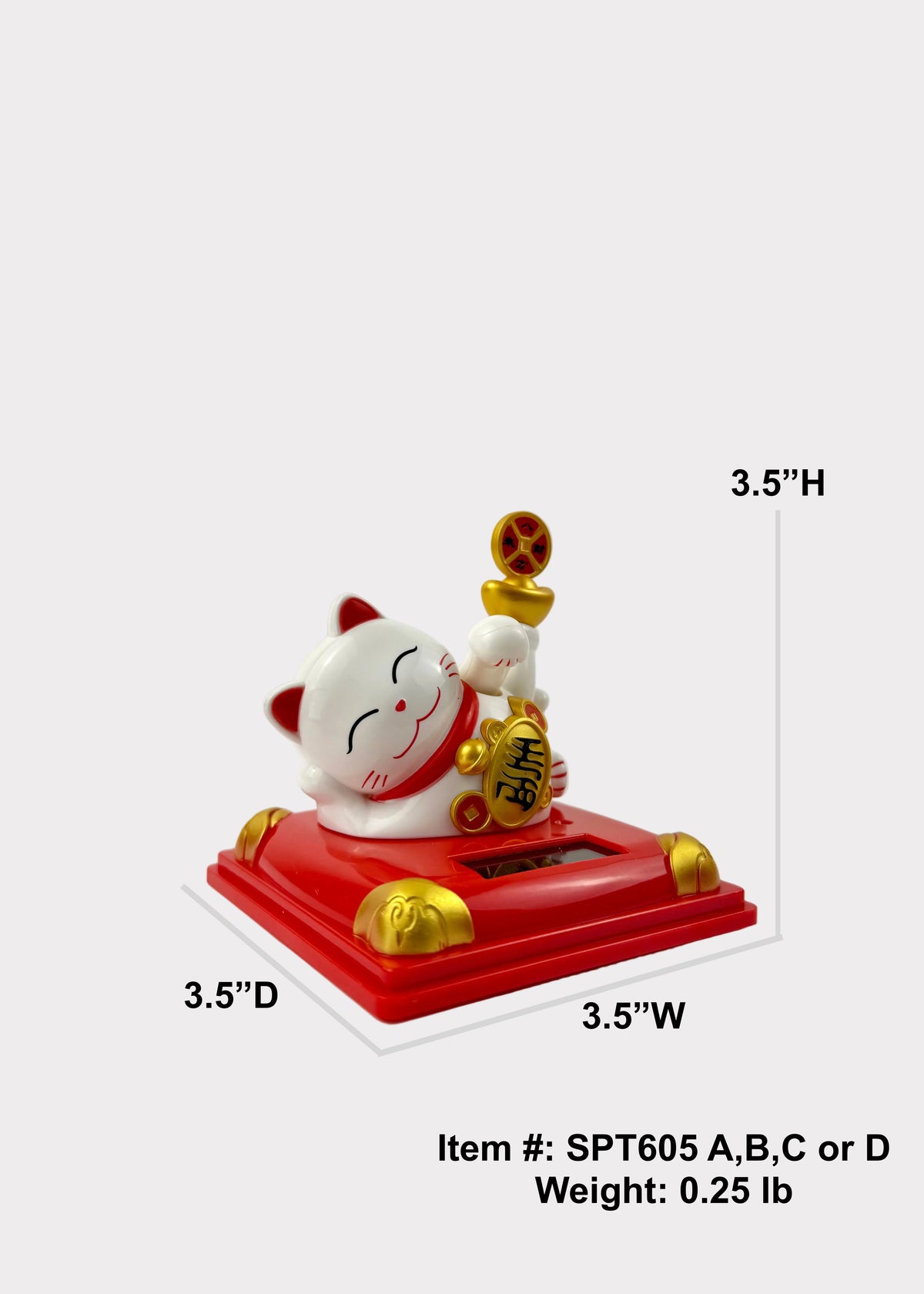Solar Powered Lounging Lucky Money Cat - Waving Arm Fortune Cat with Gold Ingot & Coin