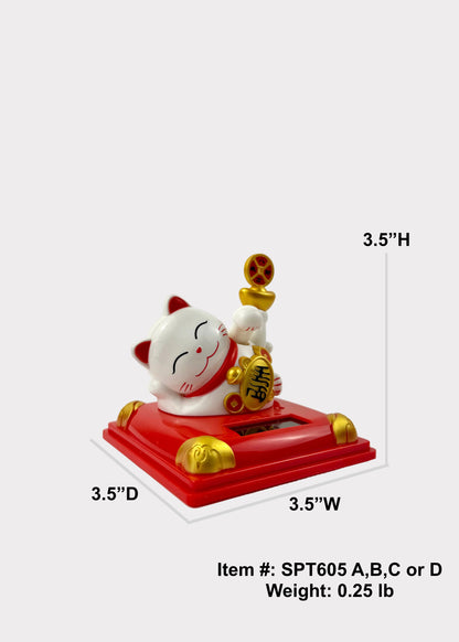 Solar Powered Lounging Lucky Money Cat - Waving Arm Fortune Cat with Gold Ingot & Coin
