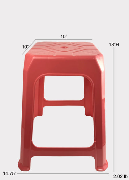 Stackable Plastic Stool – Durable 18” Height - Multiple Colors