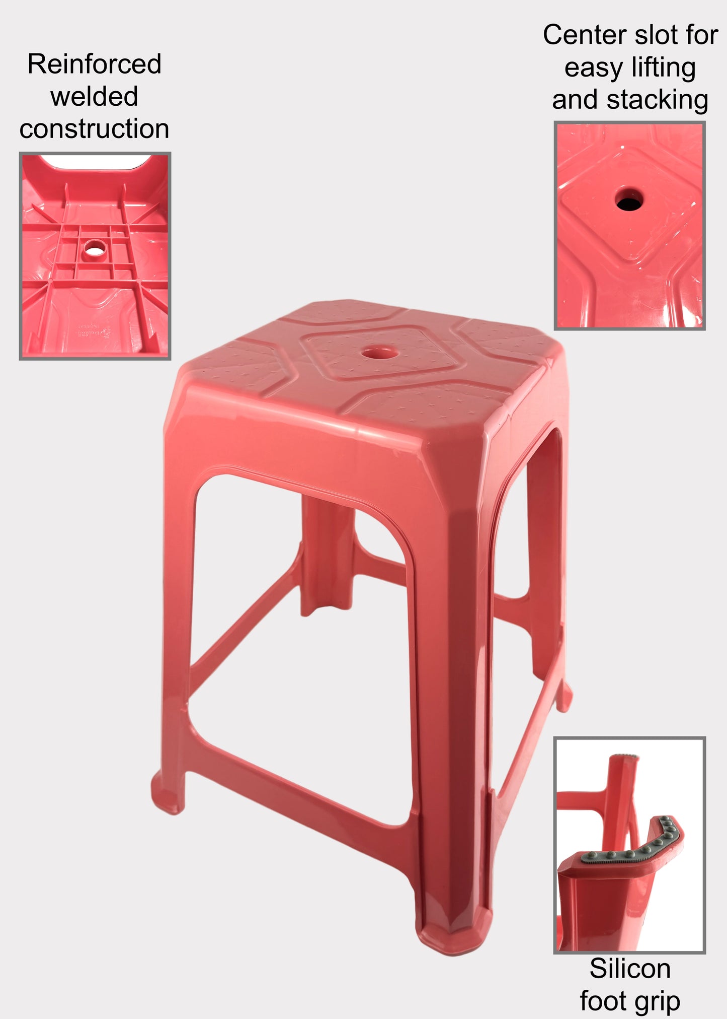 Stackable Plastic Stool – Durable 18” Height - Multiple Colors