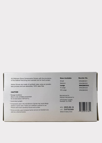 WellCare Black Nitrile Gloves – Large – Powder Free Latex Free Disposable