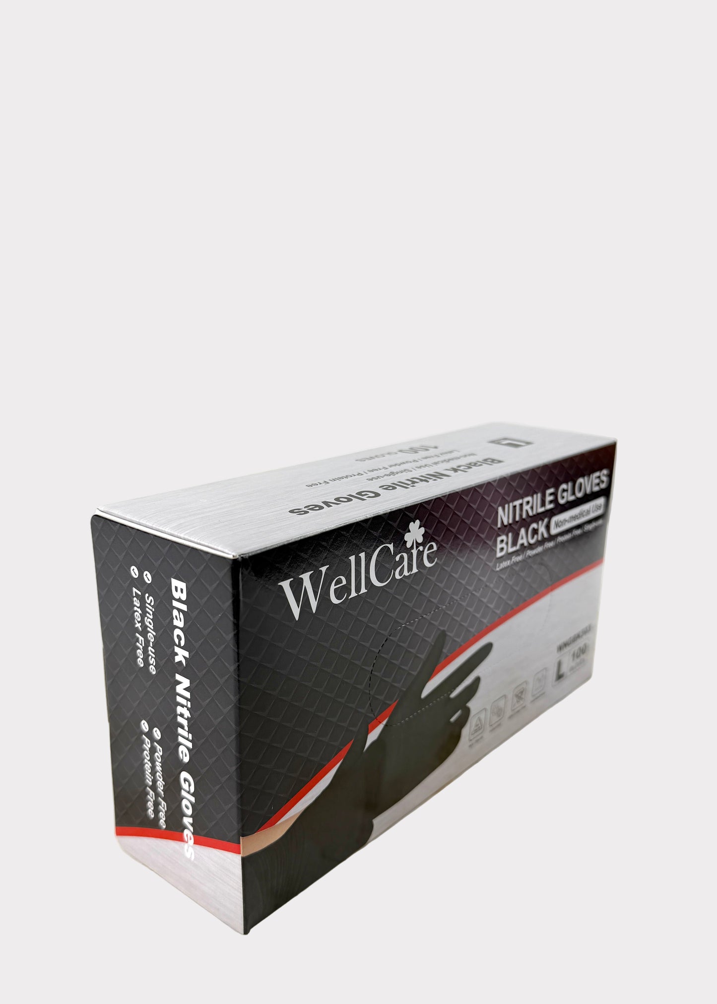 WellCare Black Nitrile Gloves – Large – Powder Free Latex Free Disposable