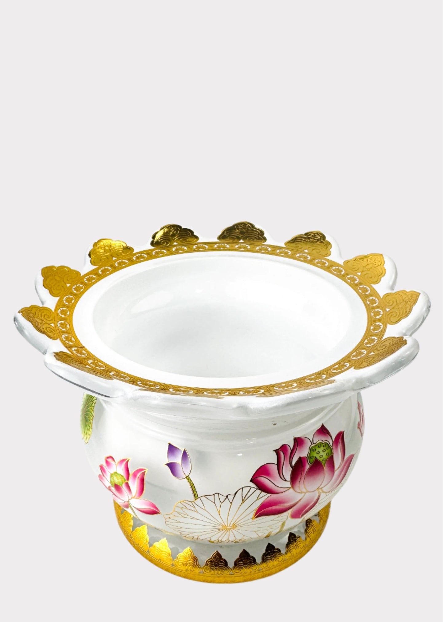 Crystal Lotus Scalloped Incense Holder - Gold Trim