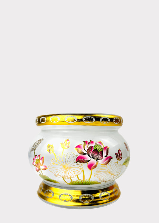 Crystal Lotus Incense Holder - Gold Trim