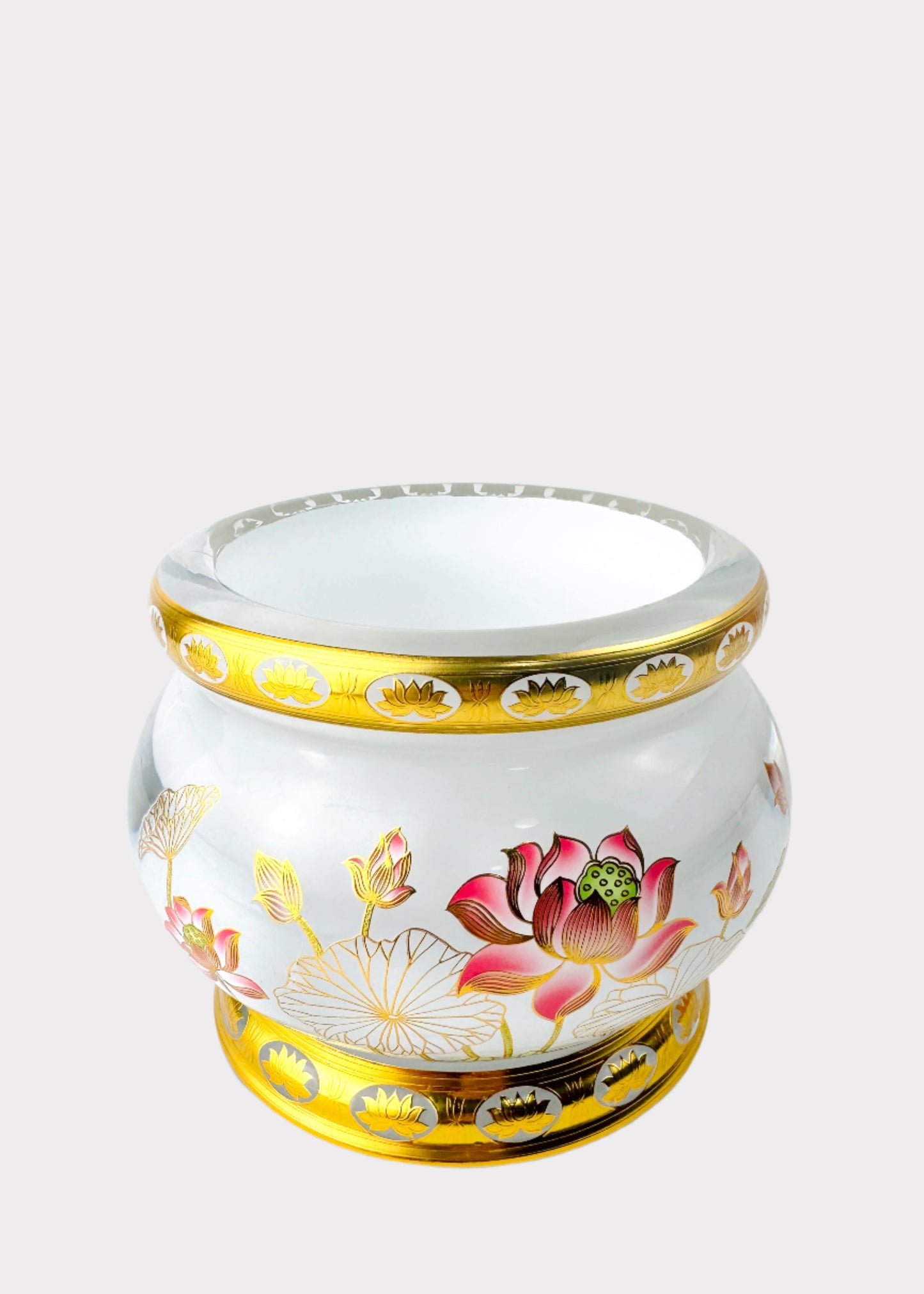 Crystal Lotus Incense Holder - Gold Trim