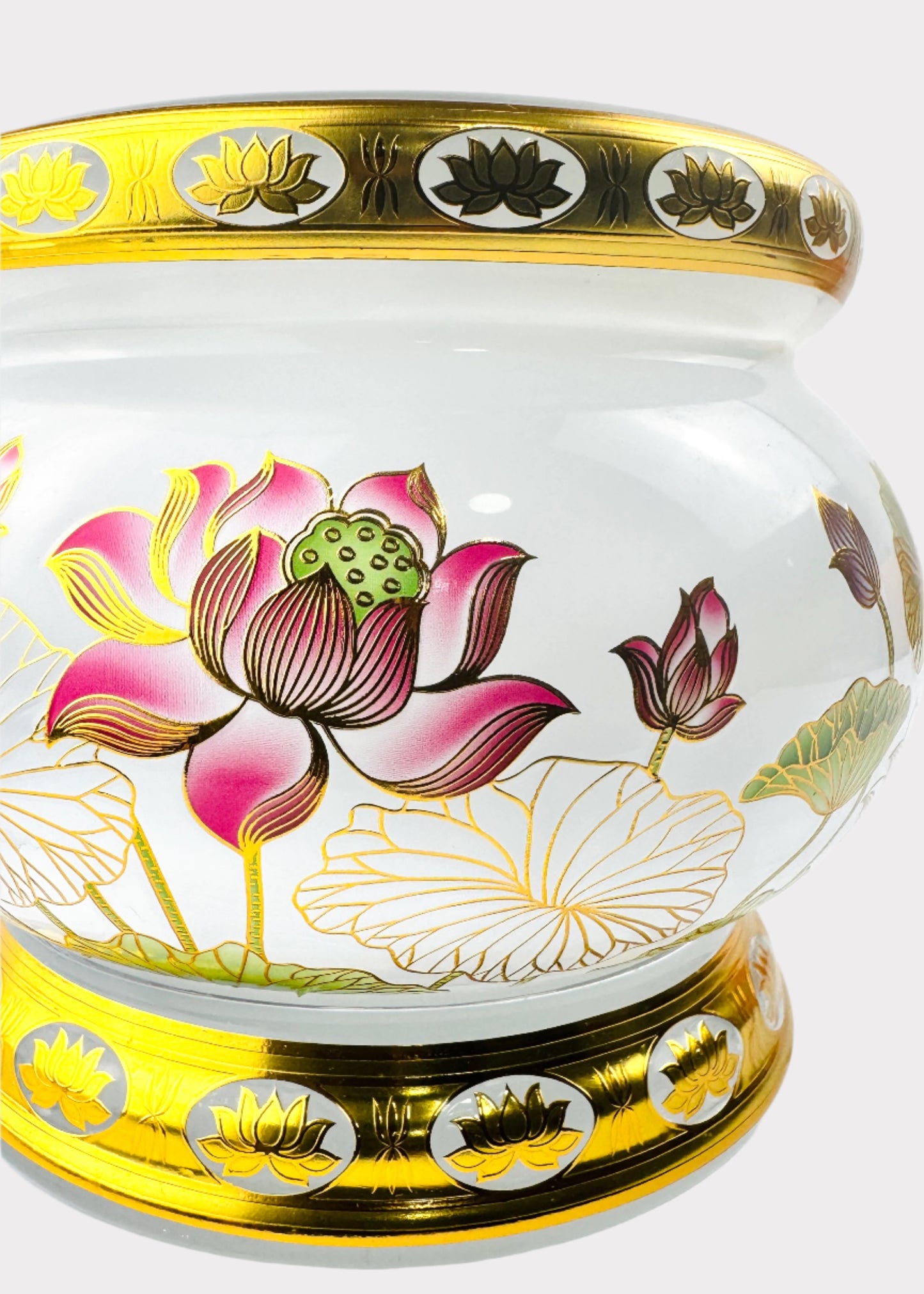 Crystal Lotus Incense Holder - Gold Trim