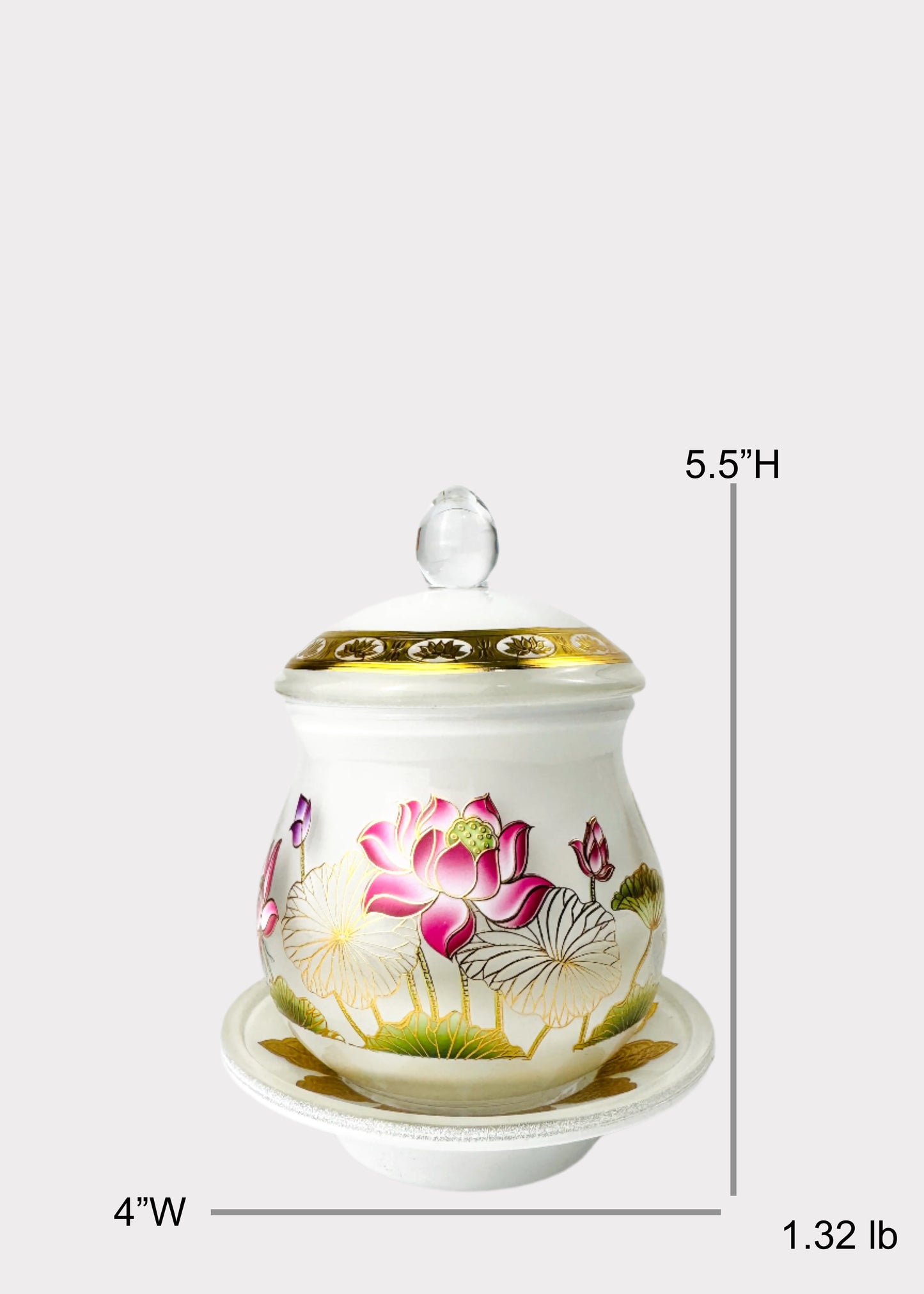 Crystal Lotus Altar Offering Cup - Gold Trim