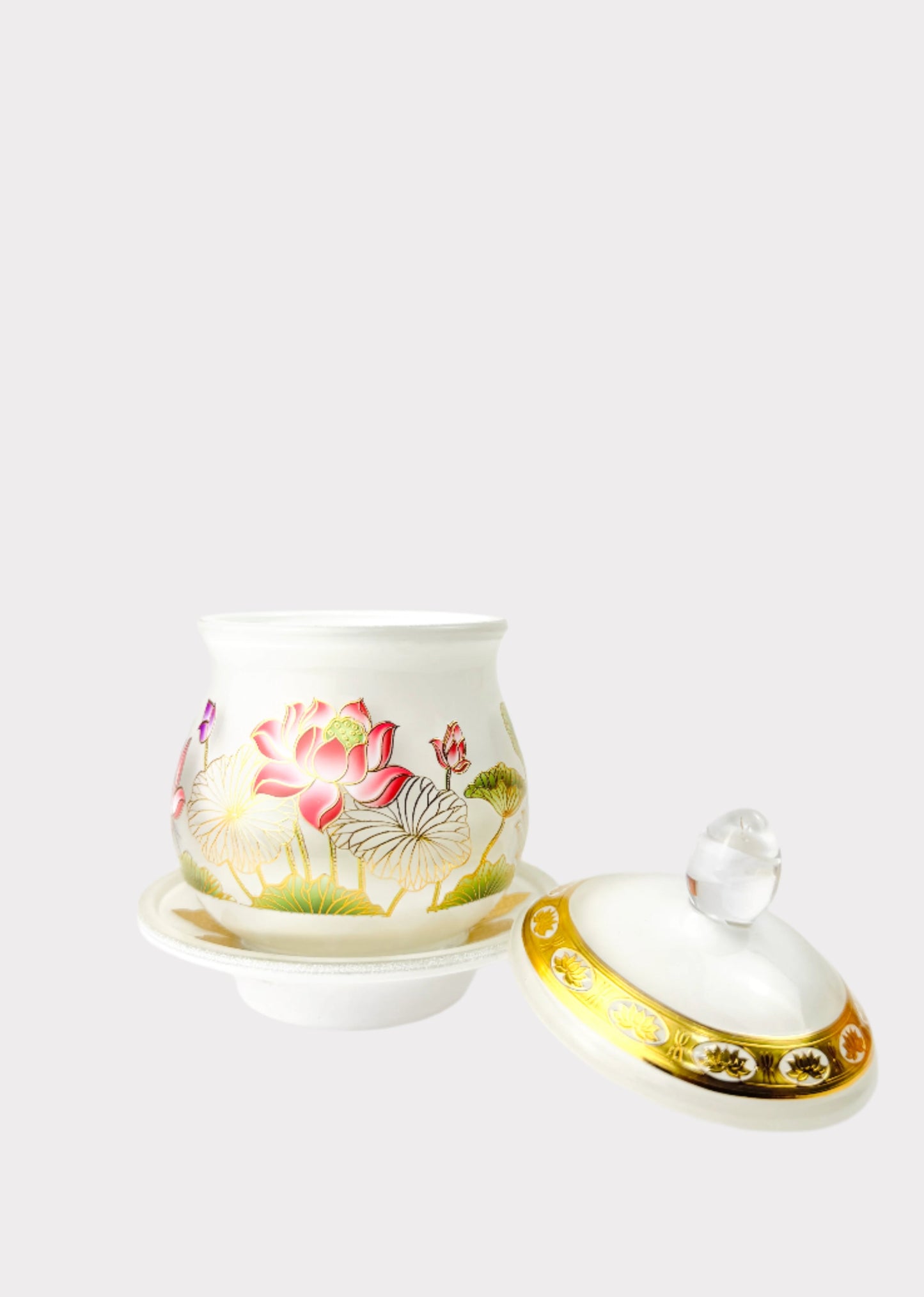 Crystal Lotus Altar Offering Cup - Gold Trim