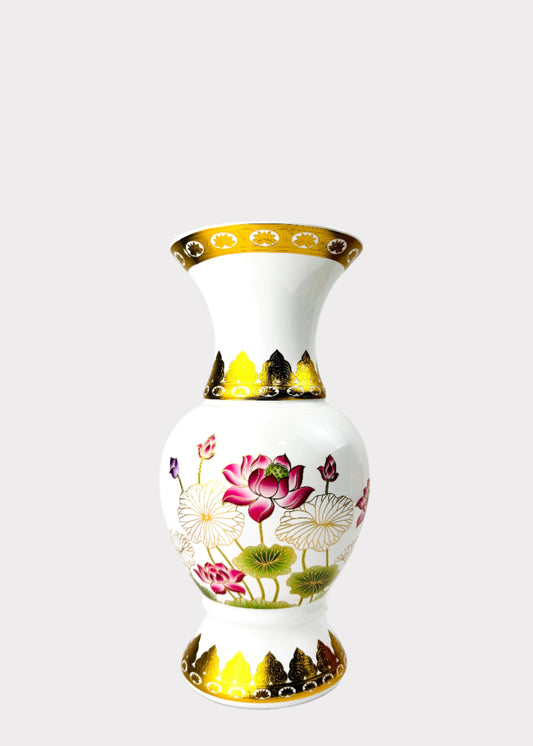 Crystal Lotus Altar Vase - Gold Trim