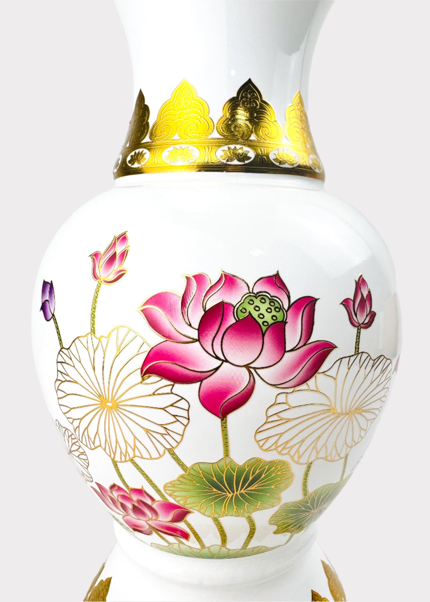 Crystal Lotus Altar Vase - Gold Trim