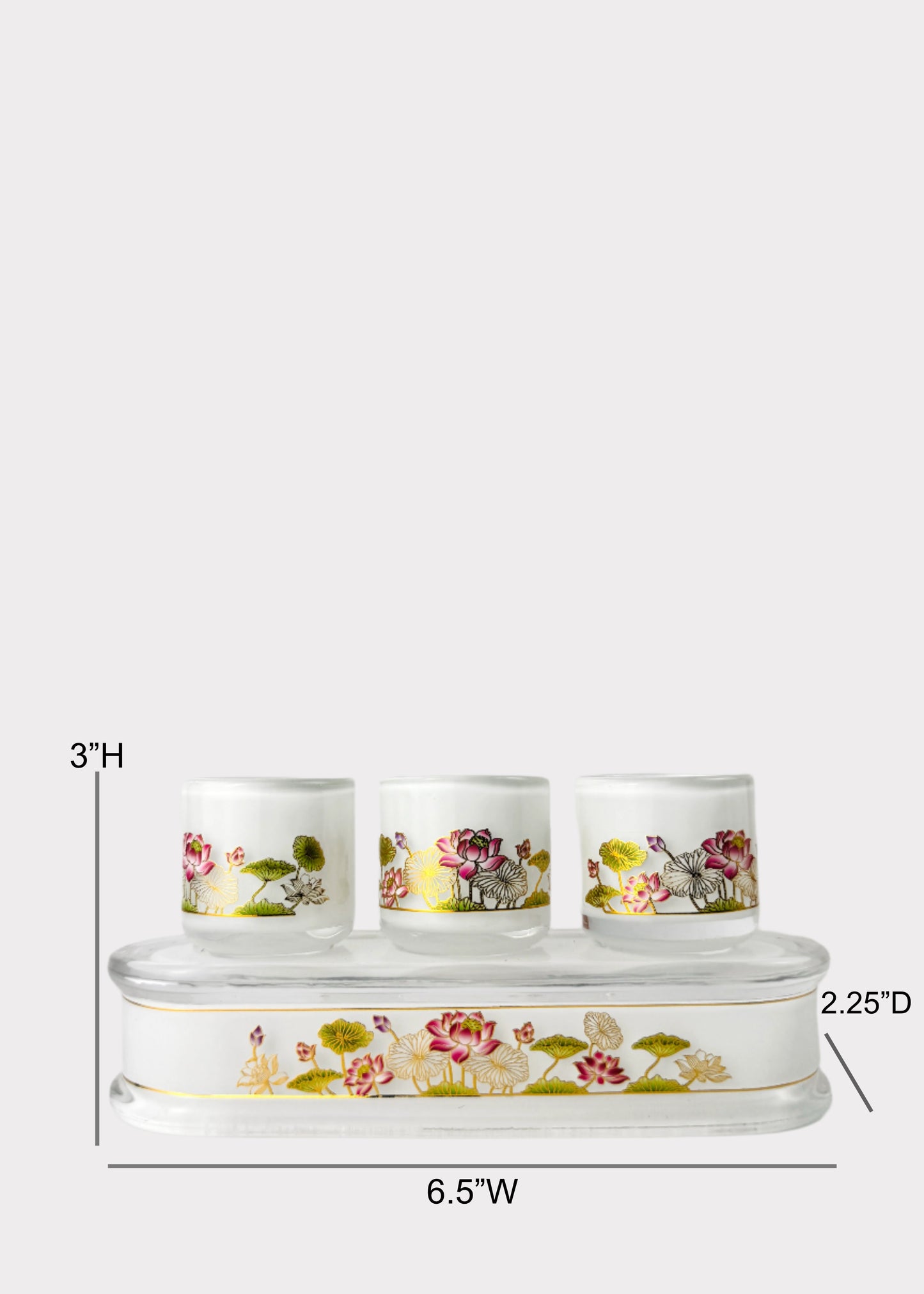 Crystal Lotus Altar Cup Set with Tray 3-Cup - Gold Trim