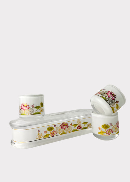 Crystal Lotus Altar Cup Set with Tray 3-Cup - Gold Trim