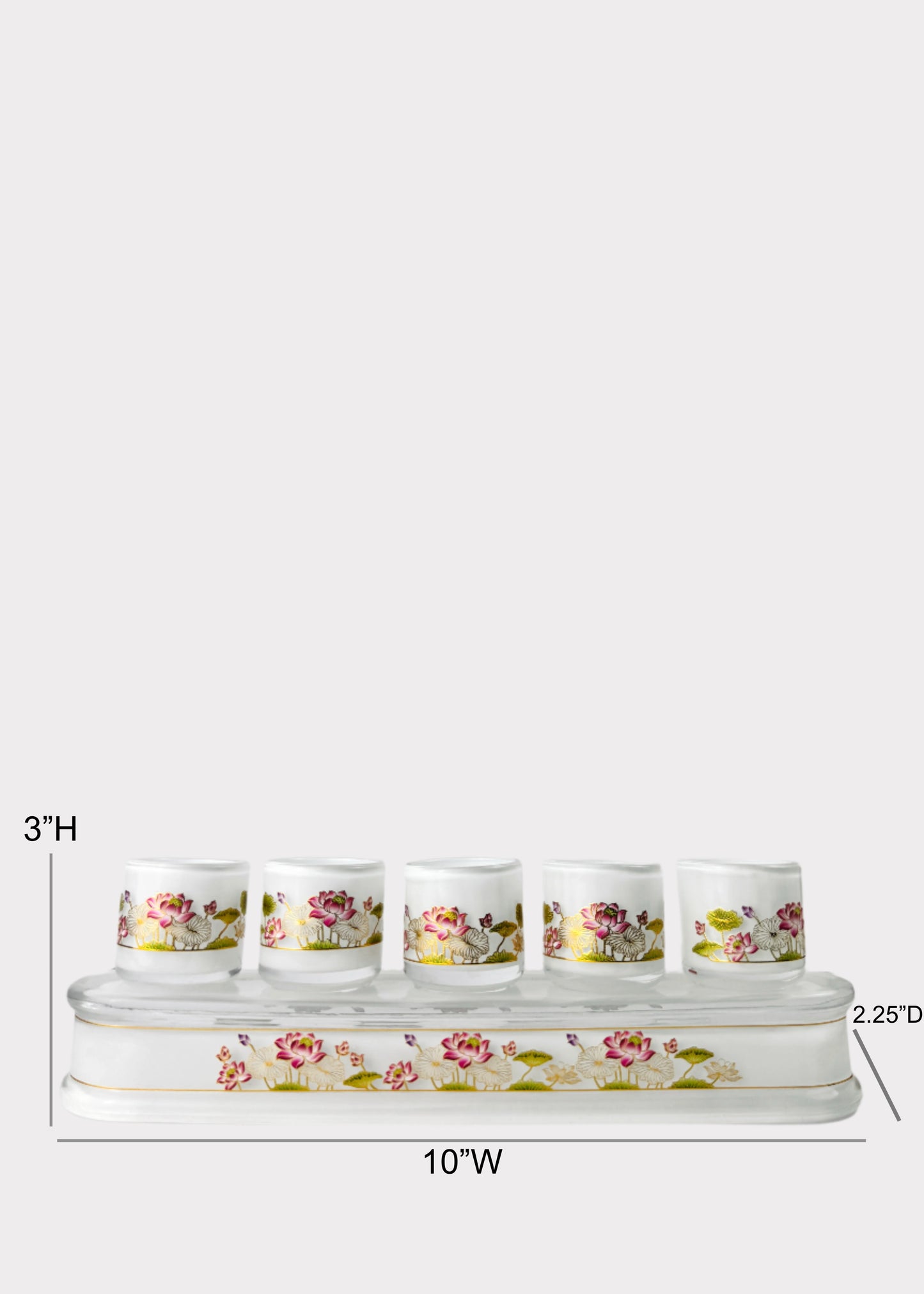 Crystal Lotus Altar Cup Set with Tray 5-Cup - Gold Trim