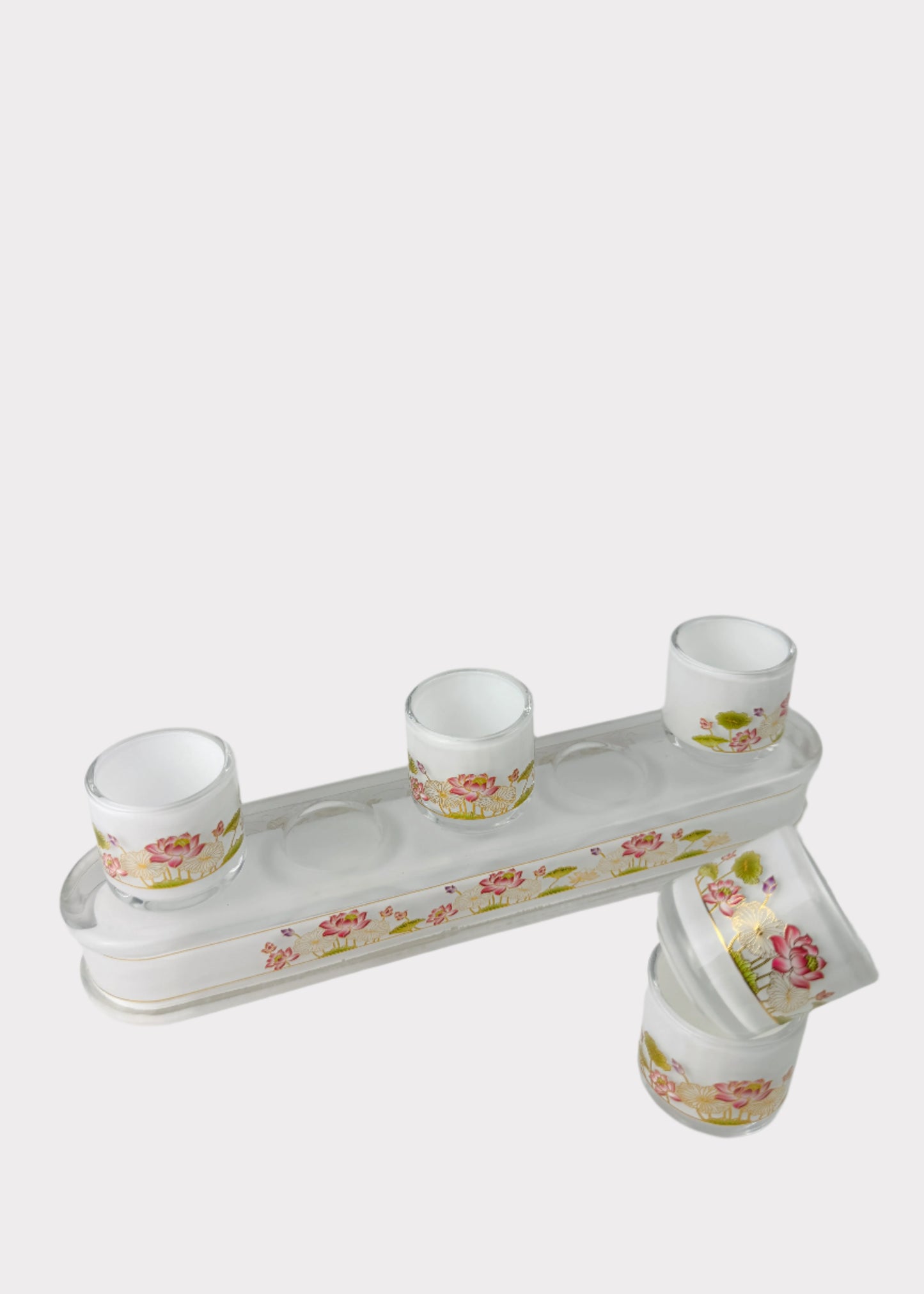Crystal Lotus Altar Cup Set with Tray 5-Cup - Gold Trim