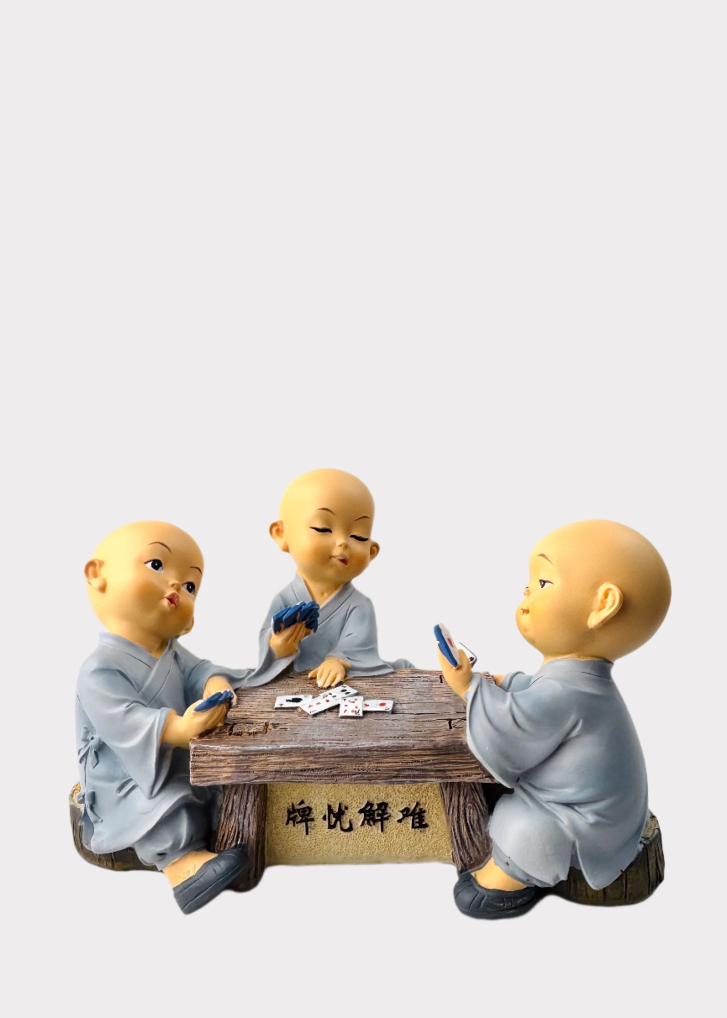 Little Monks Playing Cards Figurine