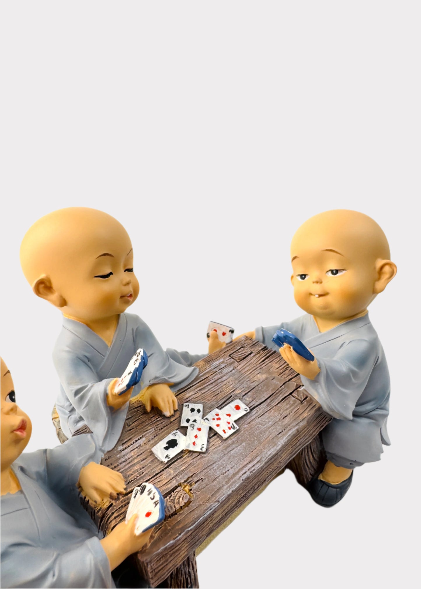Little Monks Playing Cards Figurine