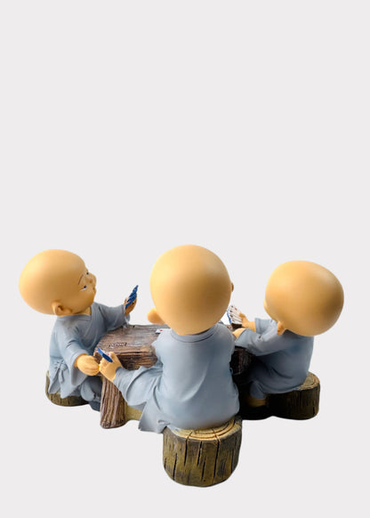Little Monks Playing Cards Figurine