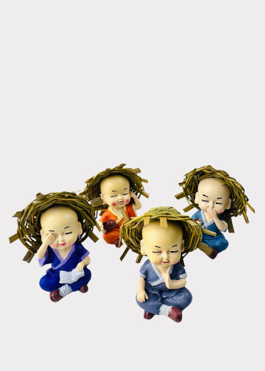 Straw Hat Little Monks Figurine Set